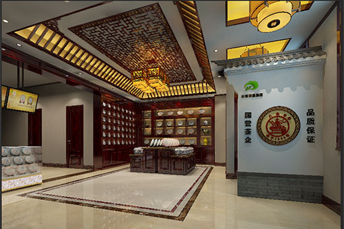 乾县古朴典雅的中式茶叶店大堂设计效果图